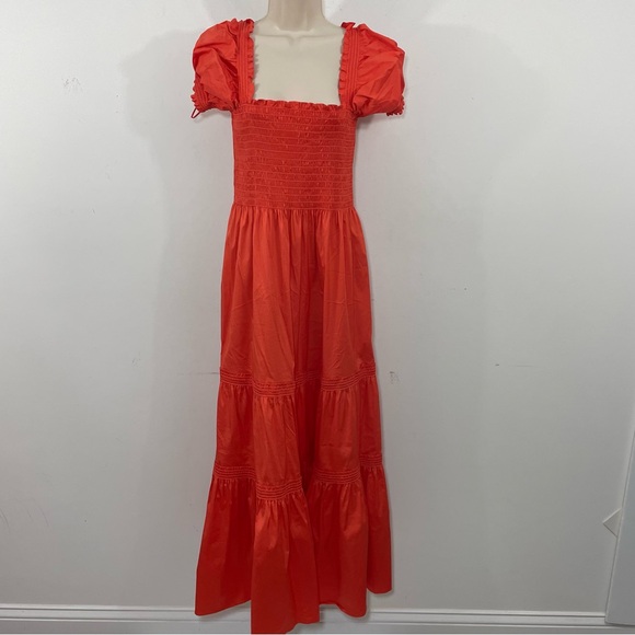 Tory Burch smocked tiered midi dress size large L orange - Picture 2 of 9